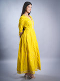 NEON YELLOW COTTON WITH HAKOOBA WORK ANARKALI 3 PCS SET