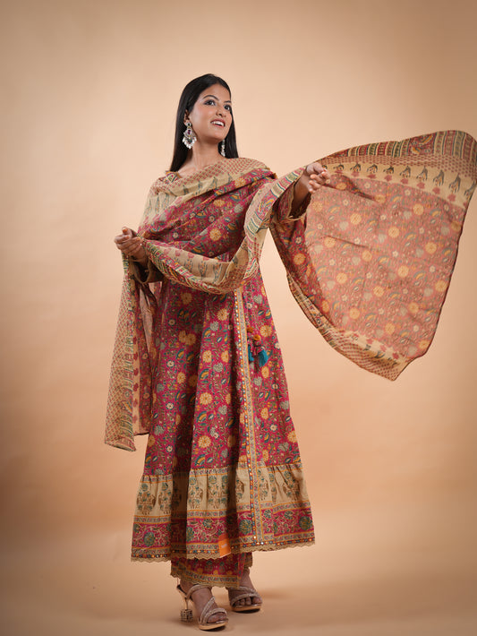 MAGENTA COTTON ANGRAKHA WITH HANDWORK 3 PCS SET