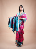 Hot Pink Banarasi Saree with Contrast Border, Pallu and Blouse