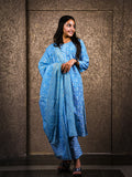 Blue Cotton Suit 3 Piece Set