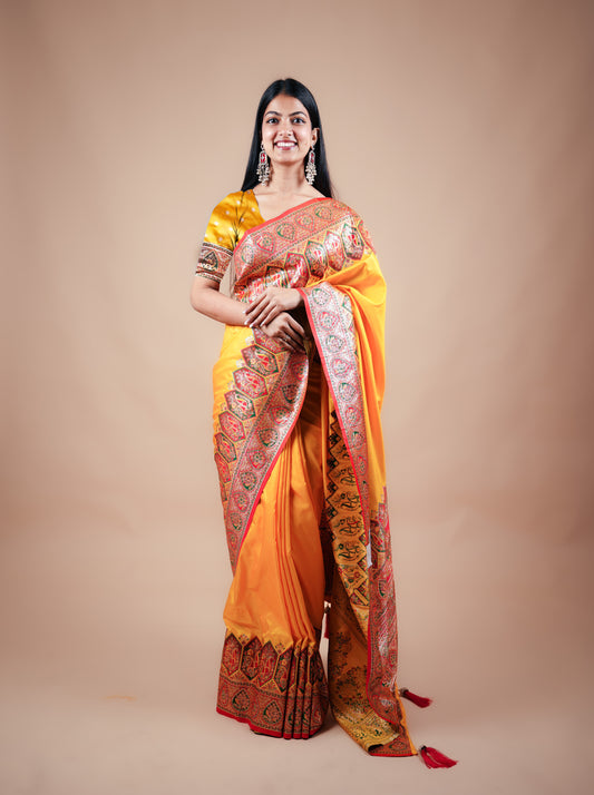 Yellow Position Taste Banarasi Saree with Heavy Serosky