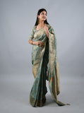 Light Firozi Kumudh Silk Saree With Beads Work With Stitch Blouse