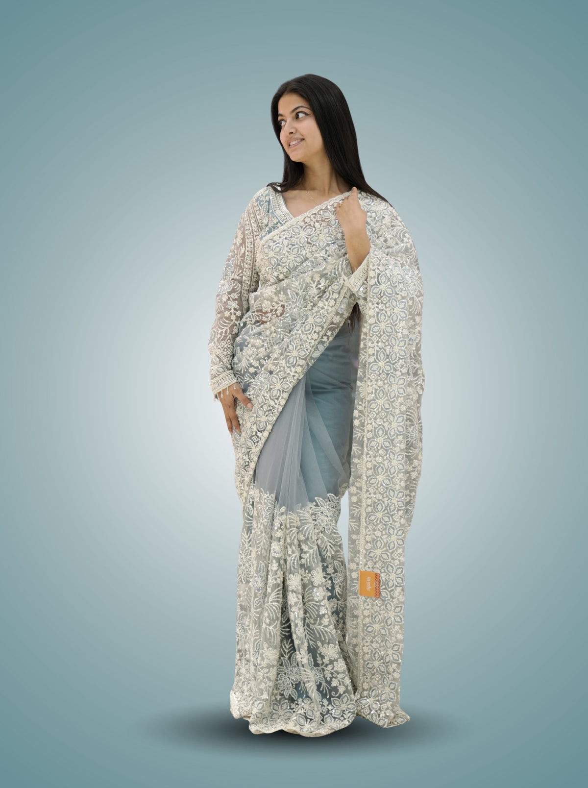 Stitched Full Sleeve Blouse Sky Mist Party Wear Saree