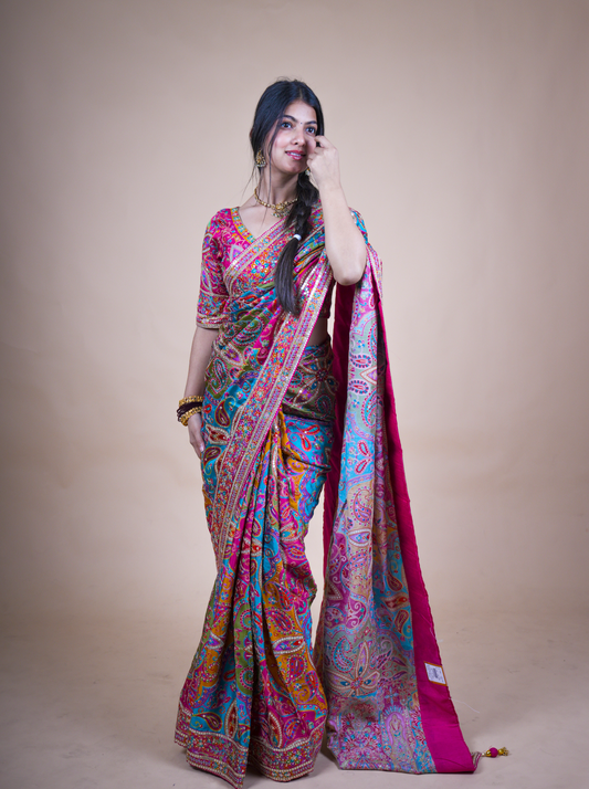 Multicolor Gajji Silk Saree with Sequence Work