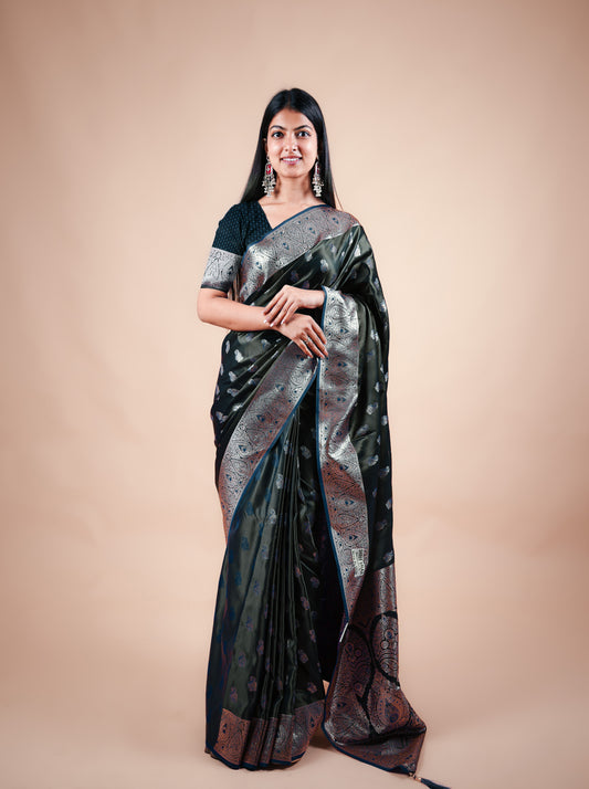 Ramaa Black Satin Silk Banarasi Saree