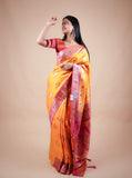 Yellow Banarasi Saree with Minakari Contrast Pallu, with Heavy Serosky and Blouse