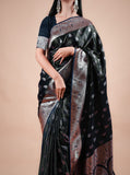 Blue Black Satin Silk Banarasi Saree