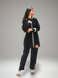 Black Lycra Velvet with White Thread Work Co-ord Set