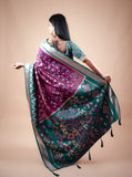 Wine Banarasi Saree with Contrast Border, Pallu and Blouse