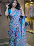 Firozi Blue Gajji Satin Silk with Aari Sequence Work