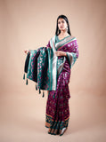Wine Banarasi Saree with Contrast Border, Pallu and Blouse
