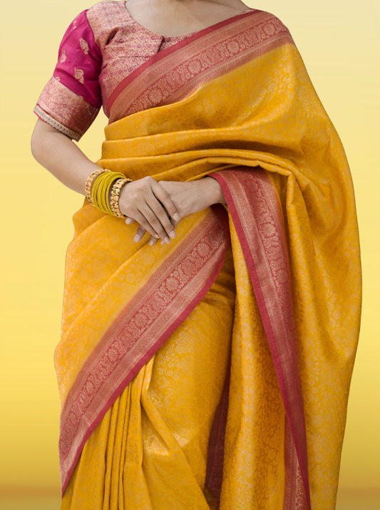 Yellow Festive Saree for Haldi, Ganesh Puja & Grah Pravesh | Elegant Occasion Wear