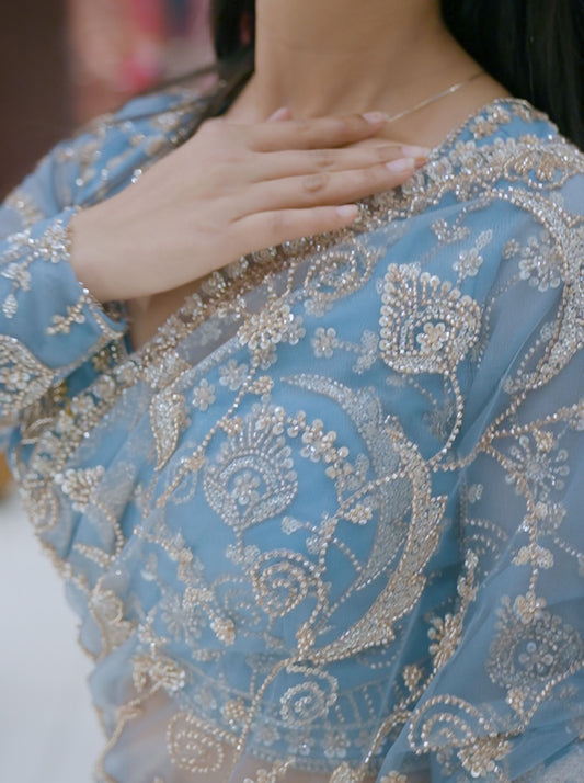 Stitched Blouse Blue Grandeur Heavy Work Saree