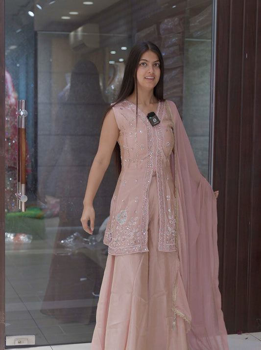Front Split Anarkali Set with Sharara Pants