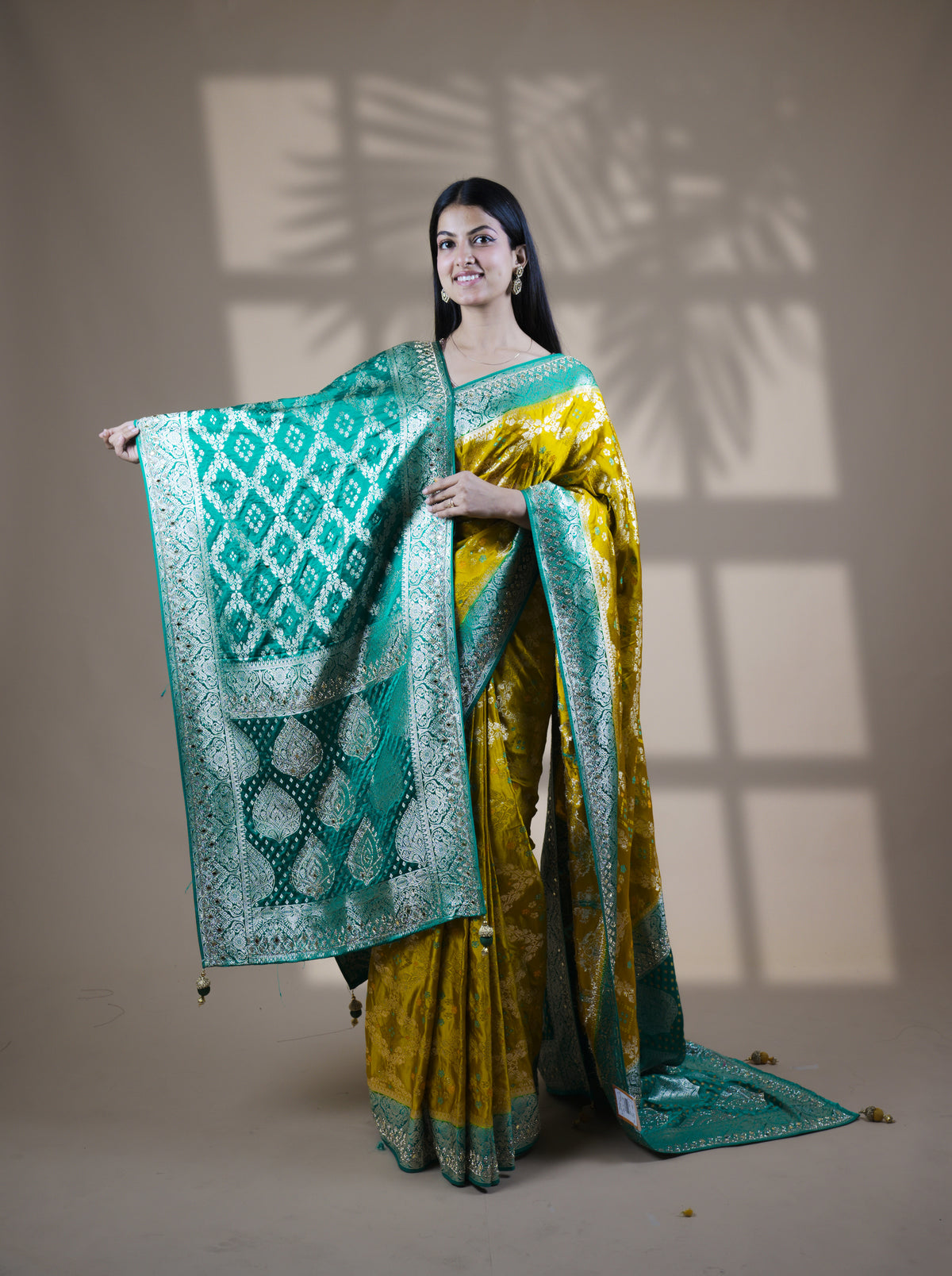 Neon Color Designer Dupatta Paired Saree with Blouse Piece