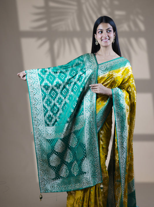 Neon Color Designer Dupatta Paired Saree with Blouse Piece