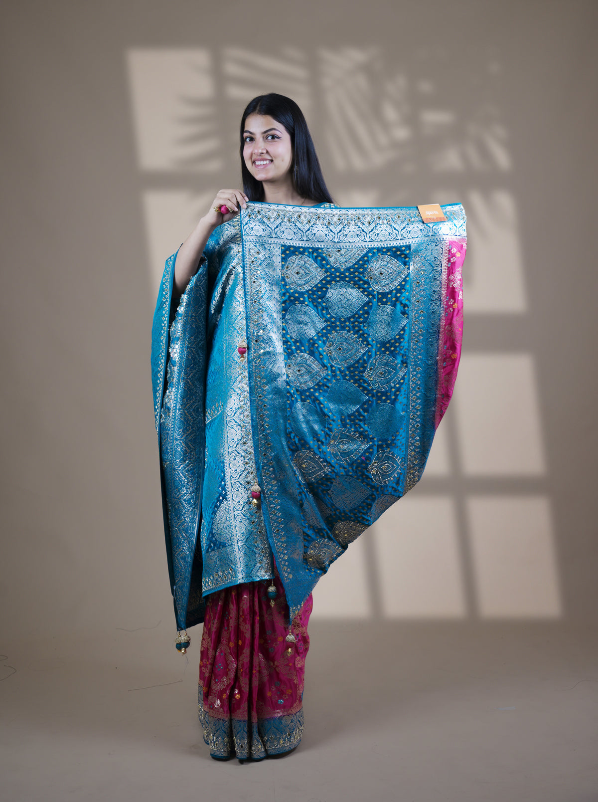 Rani Color Designer Dupatta Paired Saree with Blouse Piece