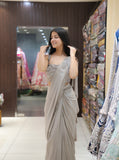 Champagne Glow Pre-Draped Designer Saree