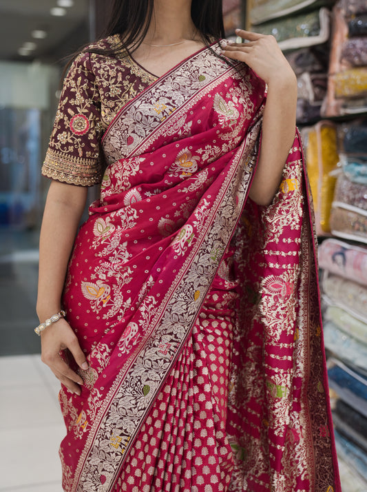 Elegant Banarasi Silk Party Wear Saree with Stitched Blouse