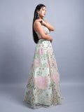 PISTA GREEN NET FABRIC APLIC WITH HANDWORK MEHANDI & PARTY WEAR LEHENGA