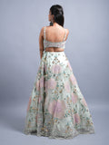 PISTA GREEN NET FABRIC APLIC WITH HANDWORK MEHANDI & PARTY WEAR LEHENGA