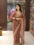 Stitched Blouse Soft Net Party Wear Saree