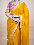 Sparkle Edition Stitched Blouse Saree – Yellow