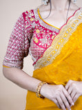 Sparkle Edition Stitched Blouse Saree – Yellow