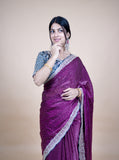 Sparkle Edition Stitched Blouse Saree – Purple