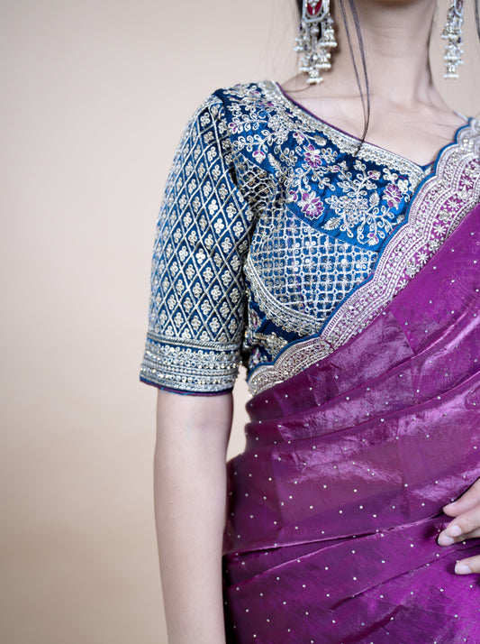 Sparkle Edition Stitched Blouse Saree – Purple