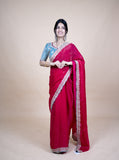 Sparkle Edition Stitched Blouse Saree – Red