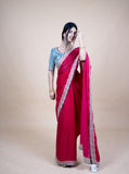 Sparkle Edition Stitched Blouse Saree – Red