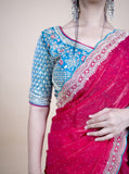 Sparkle Edition Stitched Blouse Saree – Red