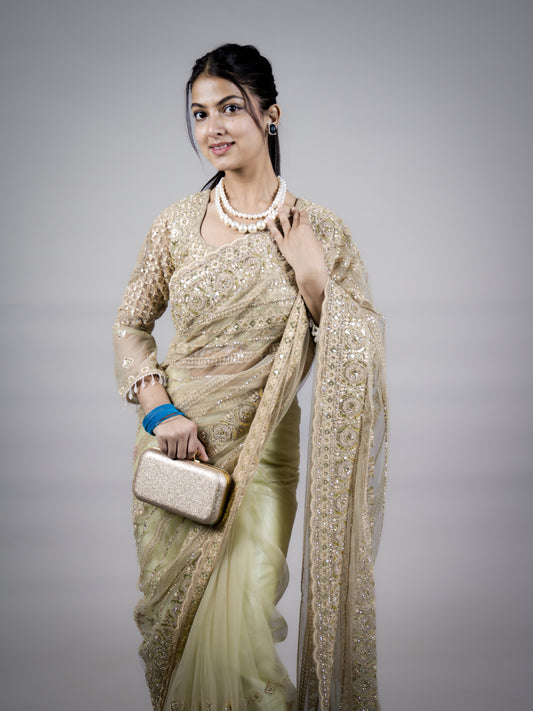 Designer Stitched Blouse Saree – Trending Collection – Blue