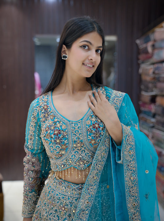 Designer Blue Crop Top Co-ord Party Set