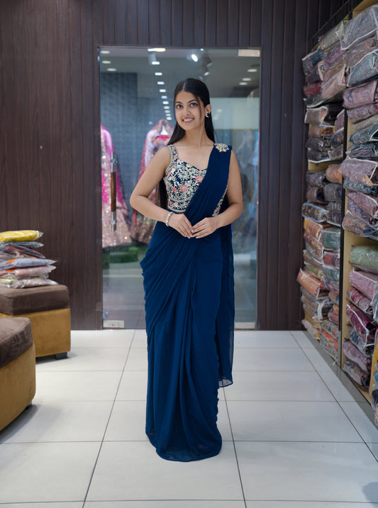 Designer Ready-to-Wear Saree - Blue