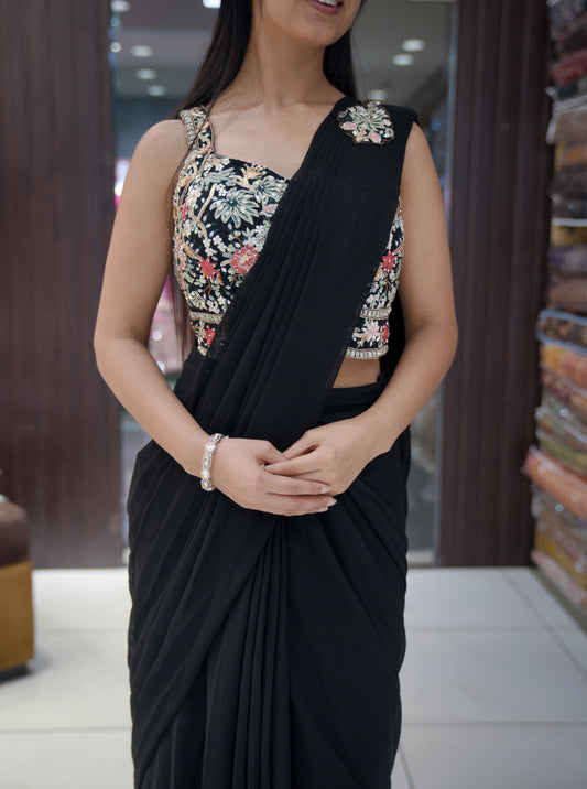 Designer Ready-to-Wear Saree - Black