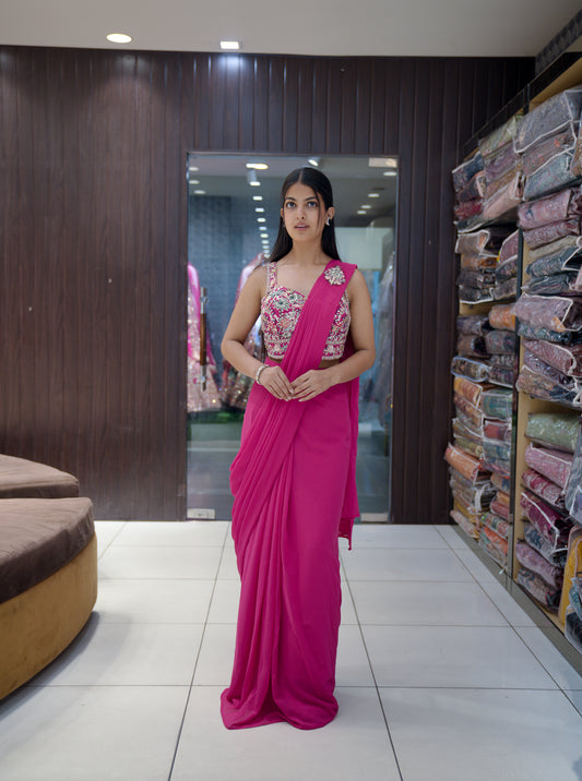 Designer Ready-to-Wear Saree - Pink