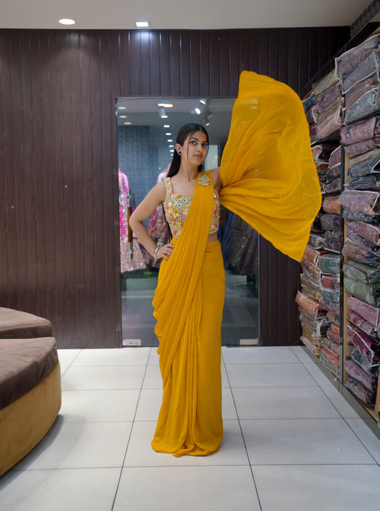Designer Ready-to-Wear Saree - Yellow