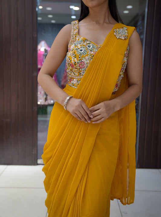 Designer Ready-to-Wear Saree - Yellow