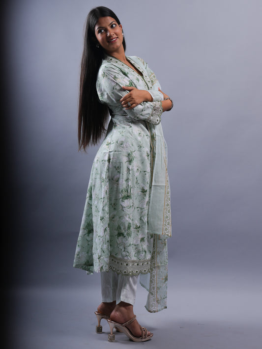 LIGHT PISTA V NECK WITH EMBROIDERY ON NECK & SLEEVES 3 PCS SET