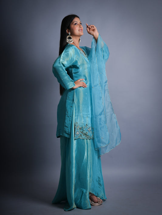 FIROZI SHIMMER PLAZZO SET WITH HANDWORK PCS SET