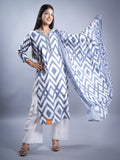 WHITE COLOUR V NECK COTTON WITH CHICKENKARI BOTTOM 3 PCS SET