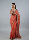 Peach Kumudh Silk Saree With Beads Work With Stitch Blouse
