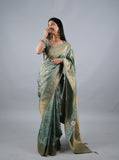 Light Firozi Kumudh Silk Saree With Beads Work With Stitch Blouse