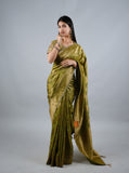 Mehandi Kumudh Silk Saree With Beads Work With Stitch Blouse