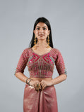 Hot Pink Kumudh Silk Saree With Beads Work With Stitch Blouse