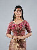 Rose Gold Kumudh Silk Saree With Beads Work With Stitch Blouse