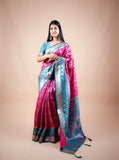 Hot Pink Banarasi Saree with Contrast Border, Pallu and Blouse