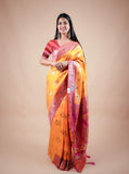 Yellow Banarasi Saree with Minakari Contrast Pallu, with Heavy Serosky and Blouse